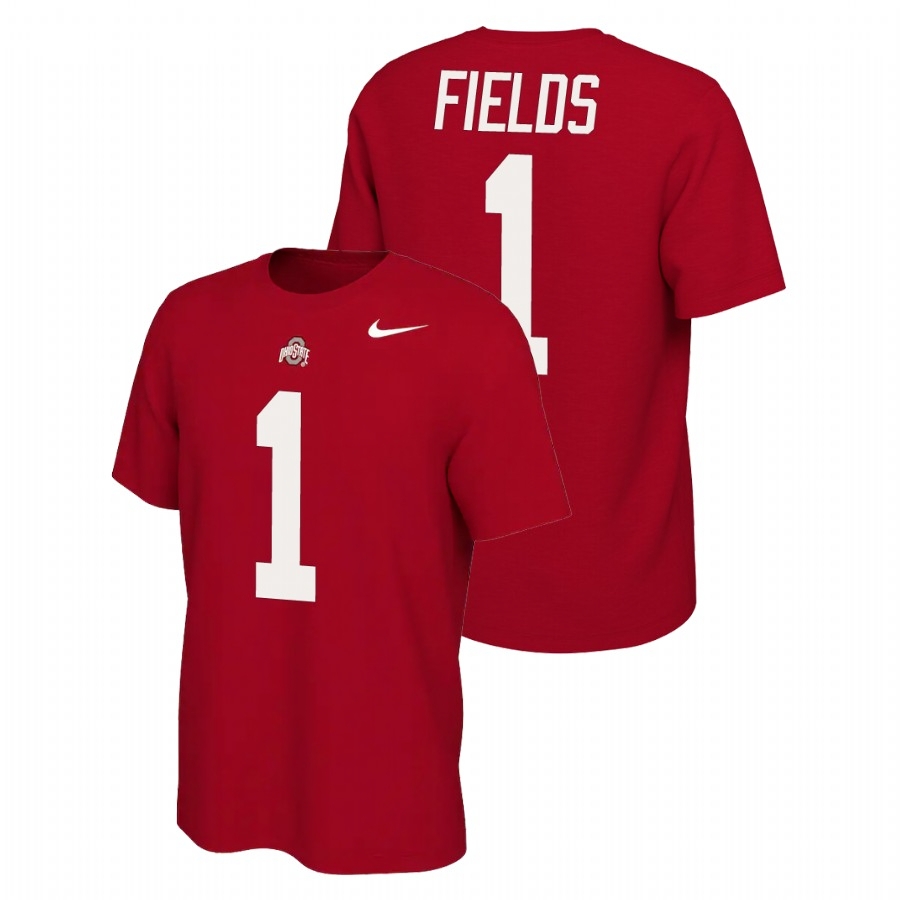 Ohio State Buckeyes Men's NCAA Justin Fields #1 Scarlet Name & Number Retro Nike College Football T-Shirt FGX6549YB